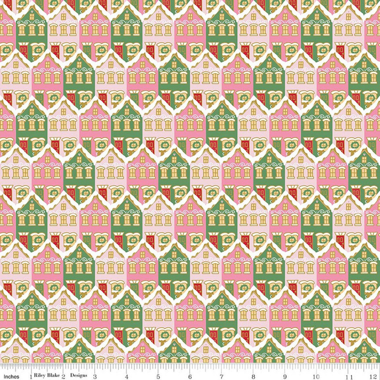 Riley Blake Designs - Claus & Co. - Christmas Houses - Pink Sparkle #sc17742-pink