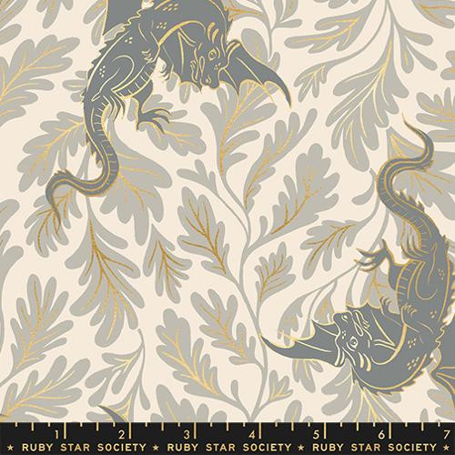 Moda Fabrics - Fireglow - Dragons - Metallic Oyster #rs2132-11m