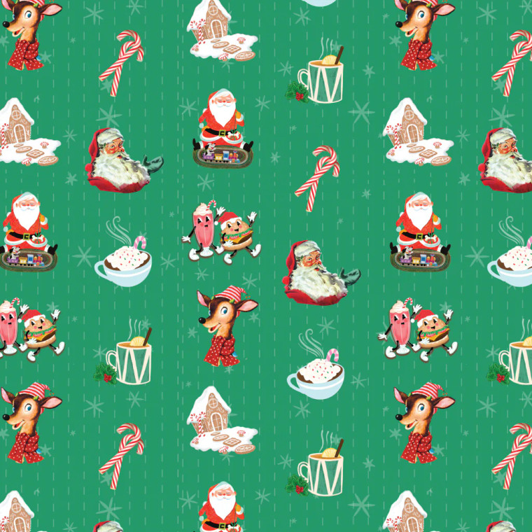 Camelot Fabrics - Letters To Santa - Holiday Friends - Green #19010202-01