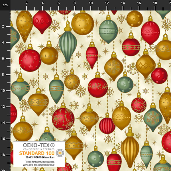 Stof Fabrics - Christmas Time - Ornaments - Green/Gold #4593-012