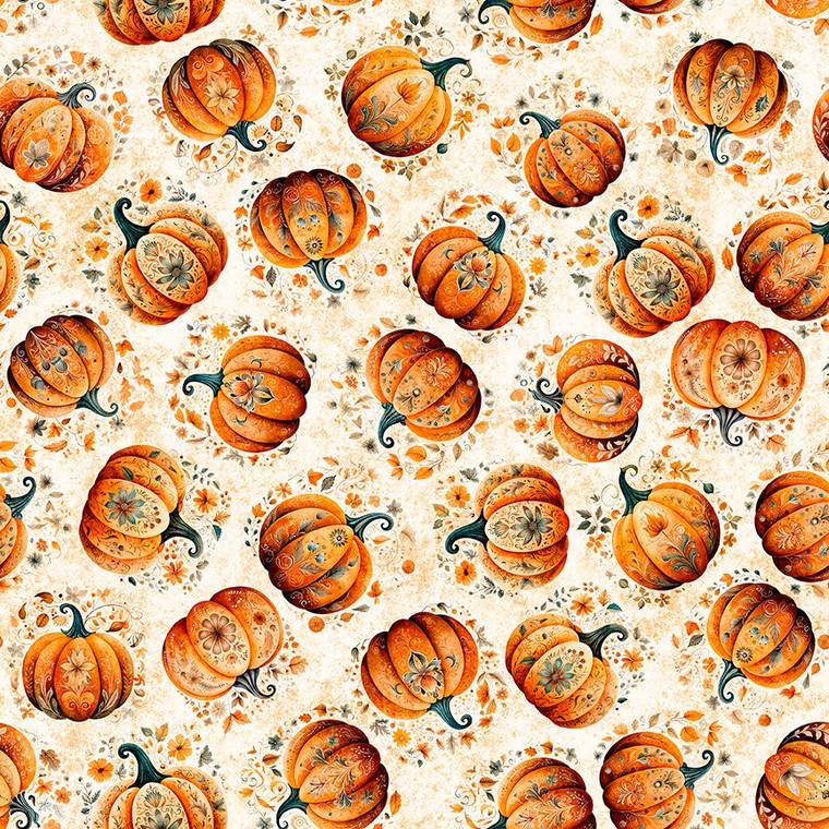 QT Fabrics - Harvest Hollow - Tossed Pumpkins - Cream #31985-e