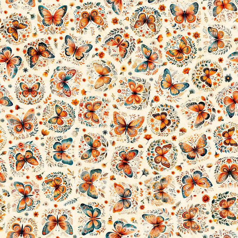 QT Fabrics - Harvest Hollow - Butterflies - Cream #31986-e