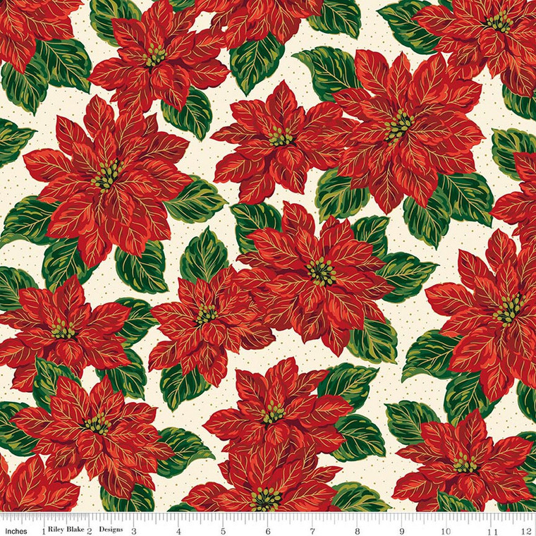 Riley Blake Designs - Poinsettias at Christmas - Main - Cream Foil #cf17630-CREAM