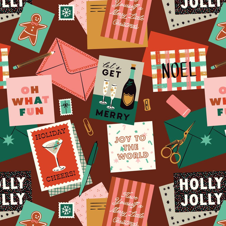 Cloud9 Fabrics - Merry & Mod - Messages - Burgundy #229149