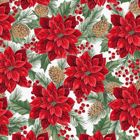 Hoffman Fabrics - Christmas Wish - Poinsettas - December/Silver #Y7820-597S