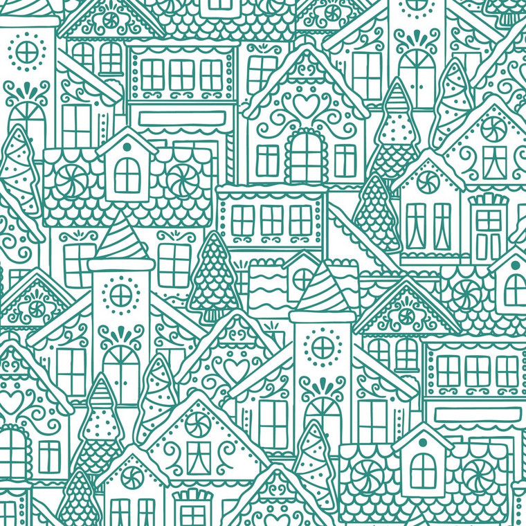 Cloud9 Fabrics - Jolly Tidings - Gingerbread Village - Turquoise #229199
