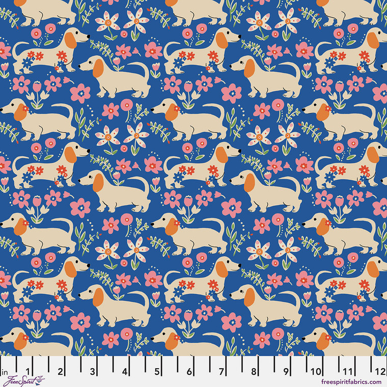 Free Spirit Fabrics - Stannie & Lloyd - Pemberley Pups - Delft #PWAE011-DELFT