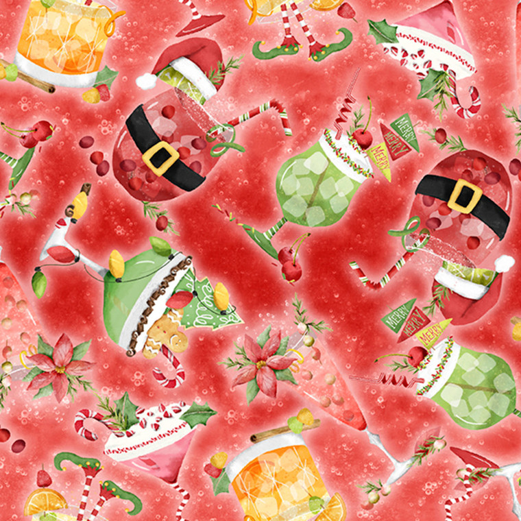 3 Wishes Fabric - Happy Alcoholidays - Jingle Juice Toss #24572-RED