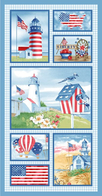 Blank Qulitng Fabrics - Shoreline Stories - Royal - 24" x 43" Panel  #SHORELINEST-B-3231P-77