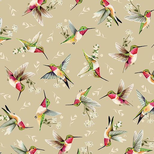 Benartex - Into The Meadow - Hummingbird Toss - Tan #16709-72