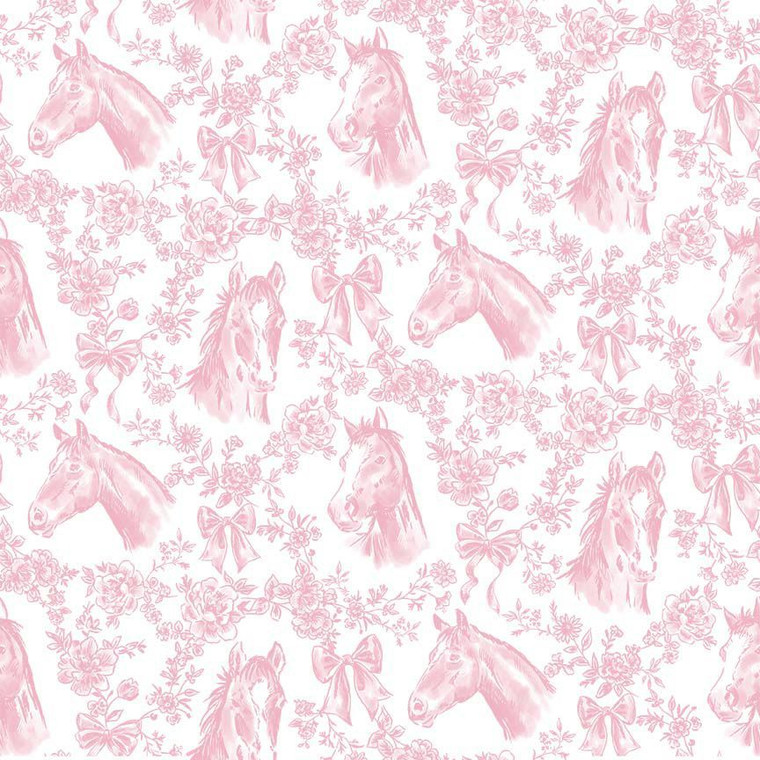 Timeless Treasures Fabric - Pretty In Pink - Blush Horses & Floral Garland #cd4334-blush