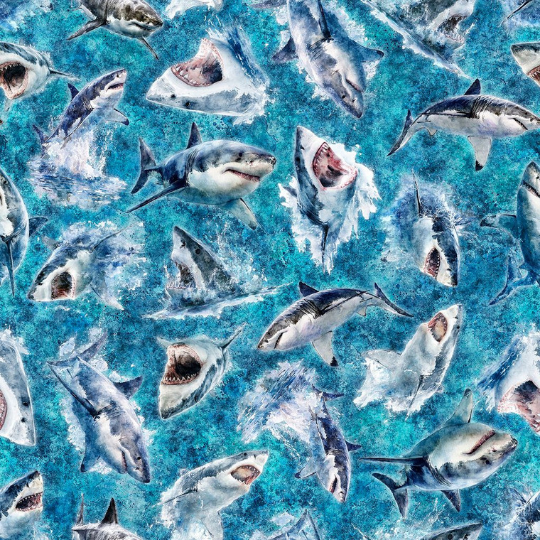 QT Fabrics - Into The Deep - Great Whites #32220-Q
