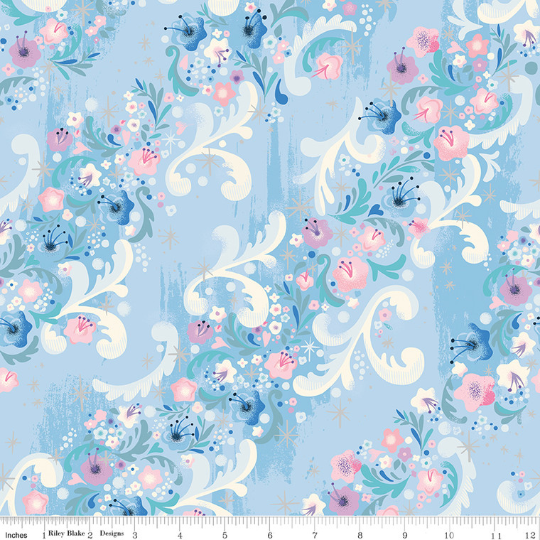 Riley Blake Designs - Wishes - Cindy's Flowers - Frost Sparkle #SC18074-FROST