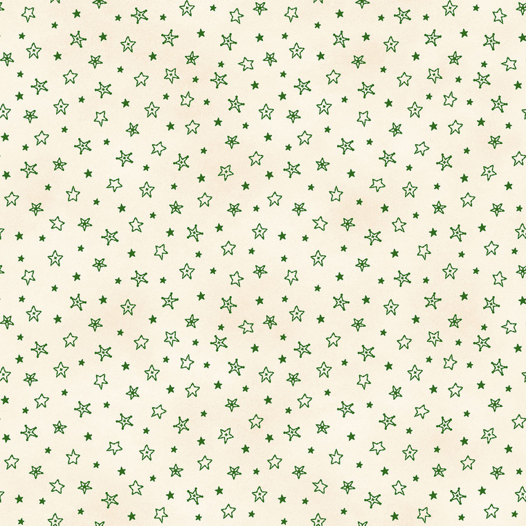 Maywood Studio Fabrics - Christmastime - Stars - Cream/Green #mas11098-eg