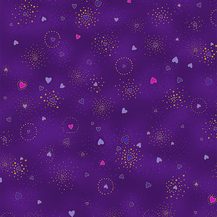 Clothworks Fabrics - Laurel Burch - Basic Heart - Purple Gold Metallic #Y1124-27M