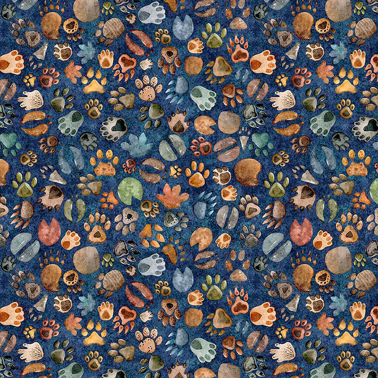 QT Fabrics - Terrors Of The Pleistocene - Animal Tracks - Navy #32182-N