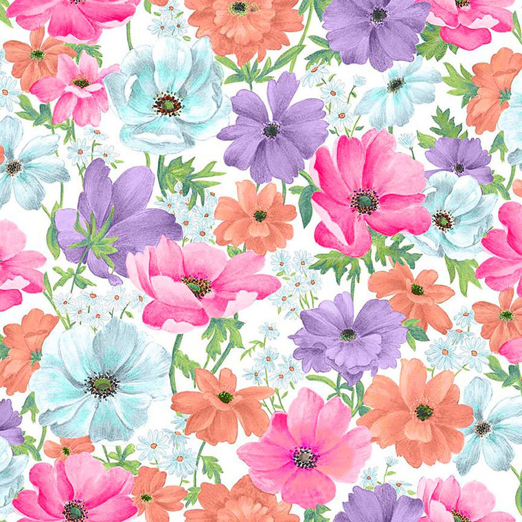QT Fabrics - Sweet Flora - Watercolor Floral - White #32330-Z