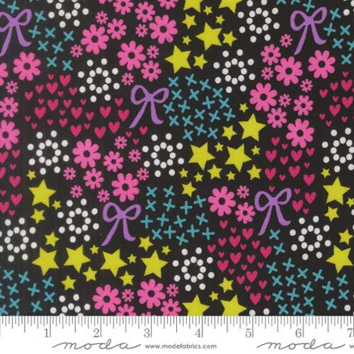 Moda Fabrics - Makers Delight - Doodles Florals Bows Stars Hearts - Super Black #28100-23