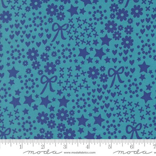 Moda Fabrics - Makers Delight - Doodles Florals Bows Stars Hearts - Blue Chill #28100-14