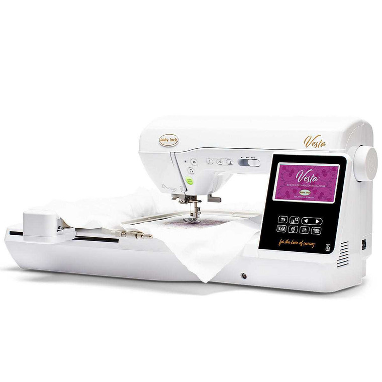 Baby Lock Vesta Embroidery & Sewing Machine 6.25x10.25 Stitch Area with Premier Package angled view