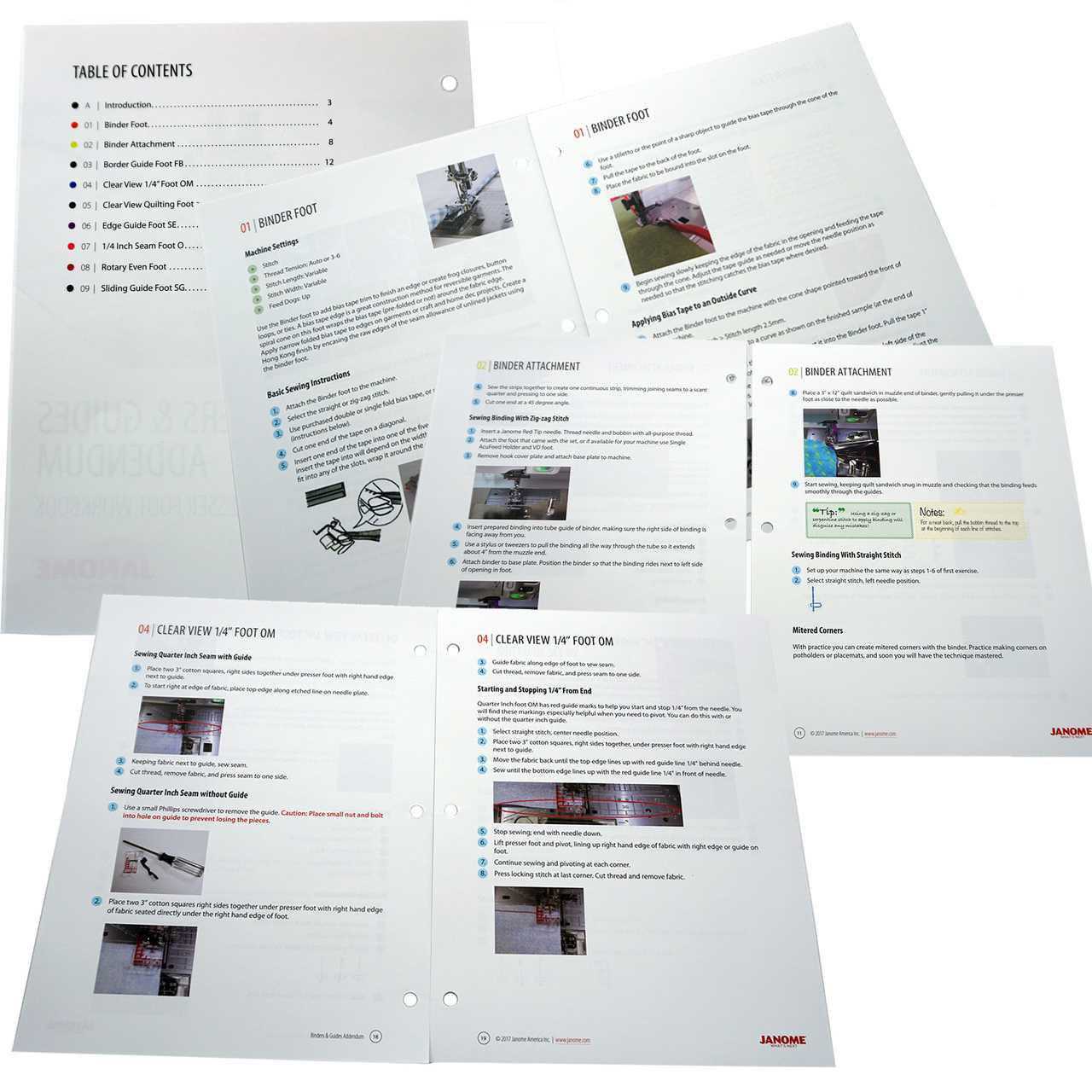 Janome Presser Foot Workbook Binders and Guides Addendum