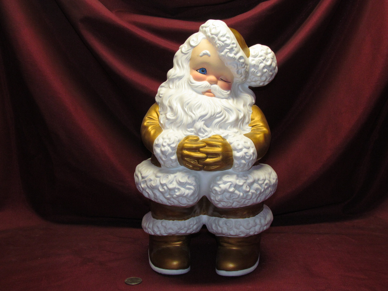 Large Mr Winking Santa Claus ~ Gold and White Themed ~ Hand