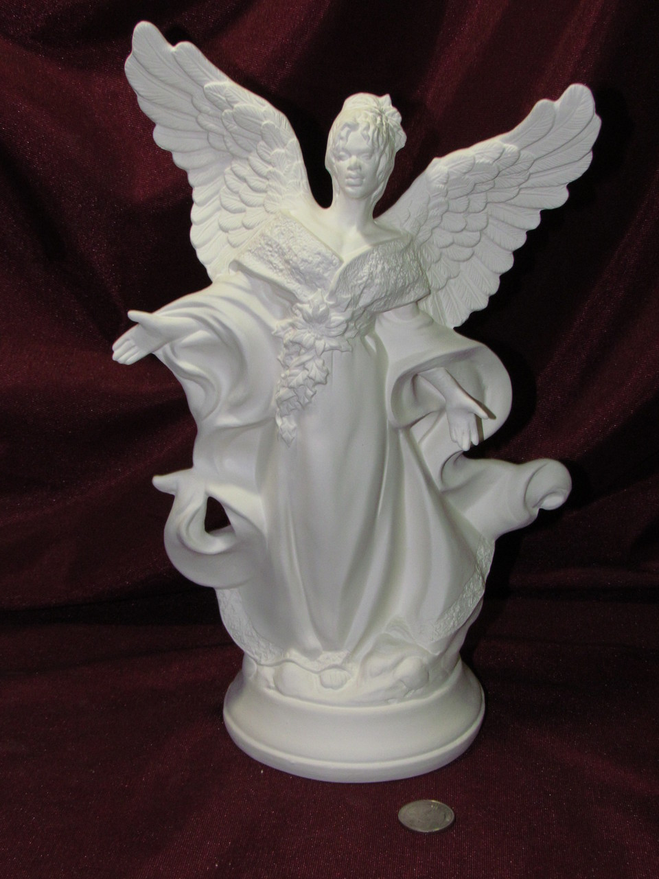 Ceramic Bisque Victorian Angel Holding a Scroll pyop unpainted ready to