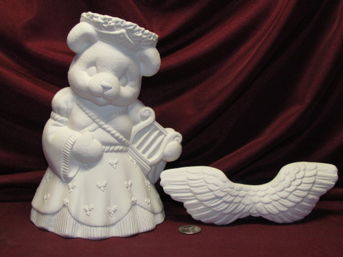 Angel Ornament with Teddy Bear 2.5 inch Hand made Ceramic Ready to paint bisque 