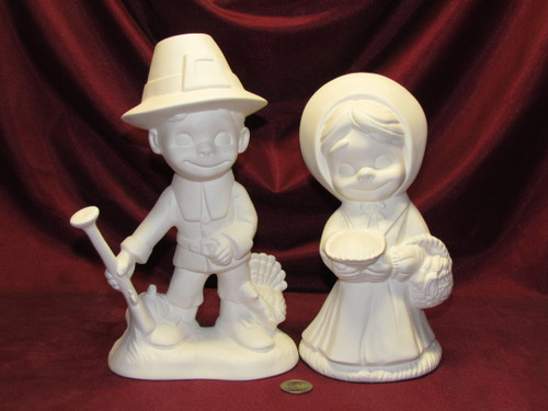 Ceramic Bisque U-Paint Smiley Pilgrim Boy and Girl Thanksgiving Ready To Paint Unpainted DIY