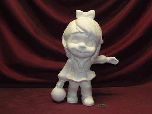 Ceramic Bisque Happy Smiley Figurine Bowler Girl unpainted ready to paint diy