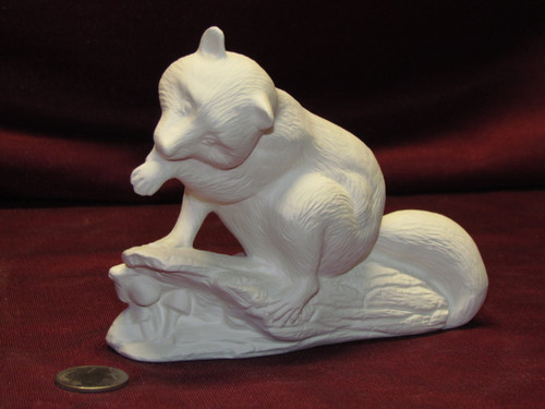 Ceramic Bisque Raccoon On A Log  unpainted ready to paint diy