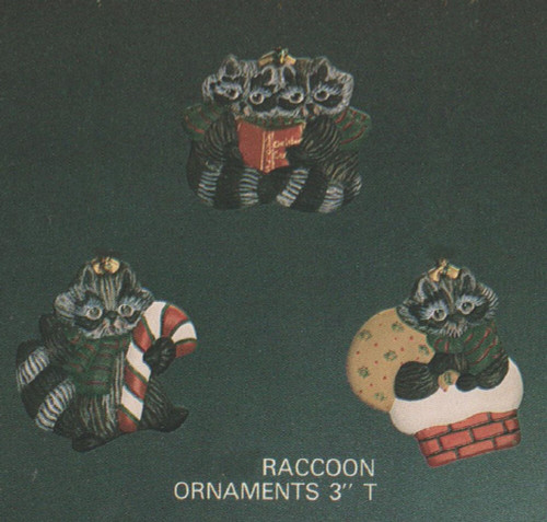 Ceramic Bisque Set of 3 Raccoon Christmas Ornaments U-Paint Ready to Paint