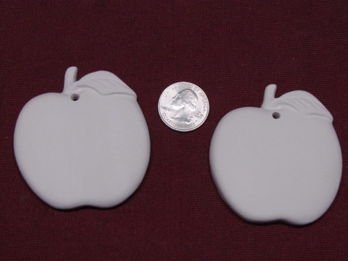 Ceramic Bisque U-Paint Set of 2 Flat Apple Ornaments ~ One Sided Ready to Paint Unpainted DIY Christmas Ornament Teacher