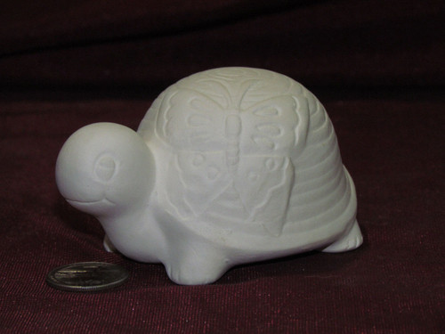 Ceramic Bisque Small Turtle With Butterfly On Shell pyop unpainted ready to paint diy
