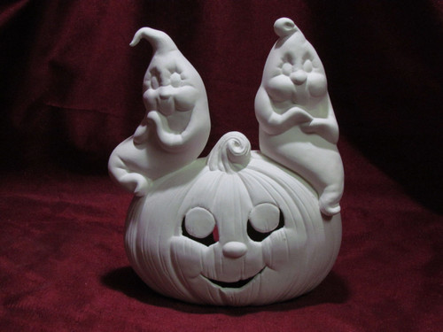 Ceramic Bisque Pumpkin With Ghosts pyop unpainted ready to paint diy