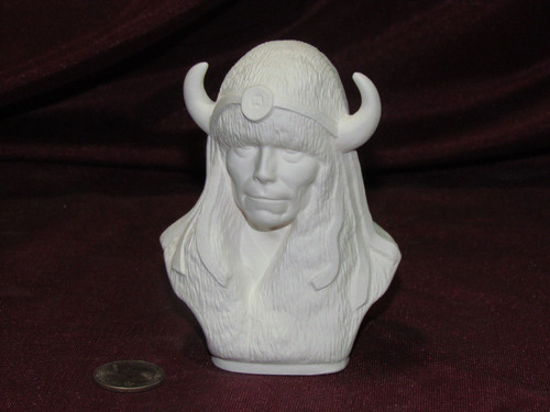 Ceramic Bisque Bust Native American With Buffalo Hat