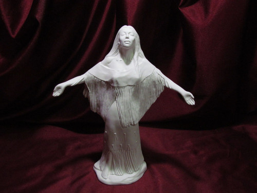 Ceramic Bisque Native American Maiden With Arms Out