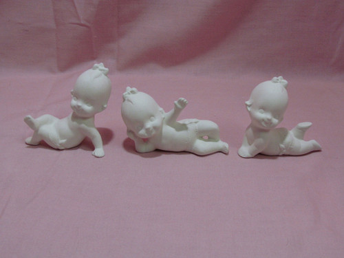 Ceramic Bisque Set of 3 Little Baby Girls In Diapers pyop unpainted ready to paint diy