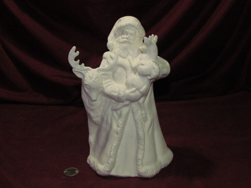 Ceramic Bisque Santa Claus With 2 Reindeer pyop unpainted ready to paint diy
