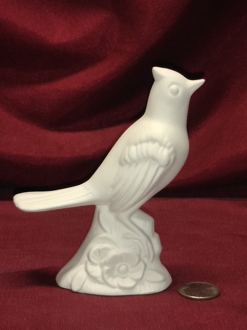 Ceramic Bisque Bird Sitting on base with Flower pyop unpainted ready to paint diy