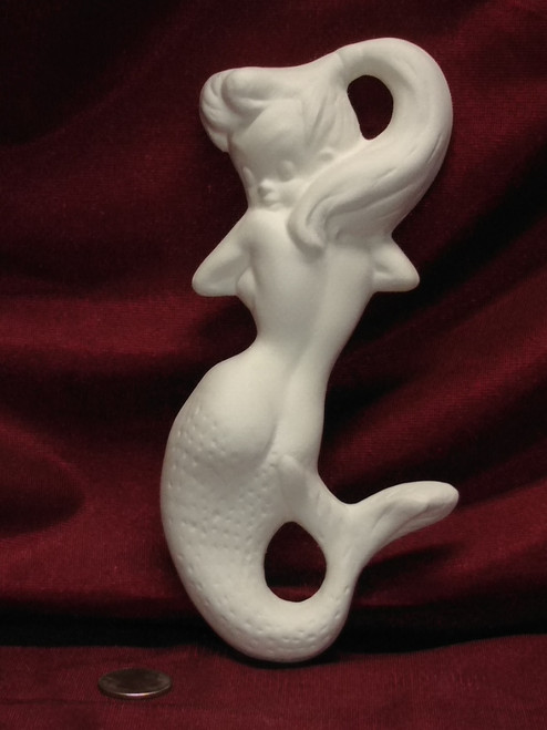 Ceramic Bisque U-Paint Mermaid with Ponytail Wall Hanging pyop unpainted ready to paint diy