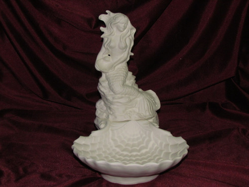 Ceramic Bisque Mermaid sitting on rocks with Shell pyop unpainted ready to paint diy