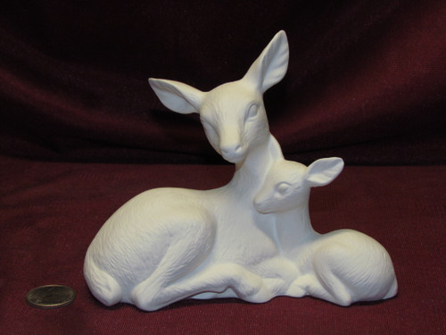 Ceramic Bisque U Paint Doe and Fawn - Deer Mother ~ Mama and Baby Unpainted Ready To Paint DIY Wildlife Nature