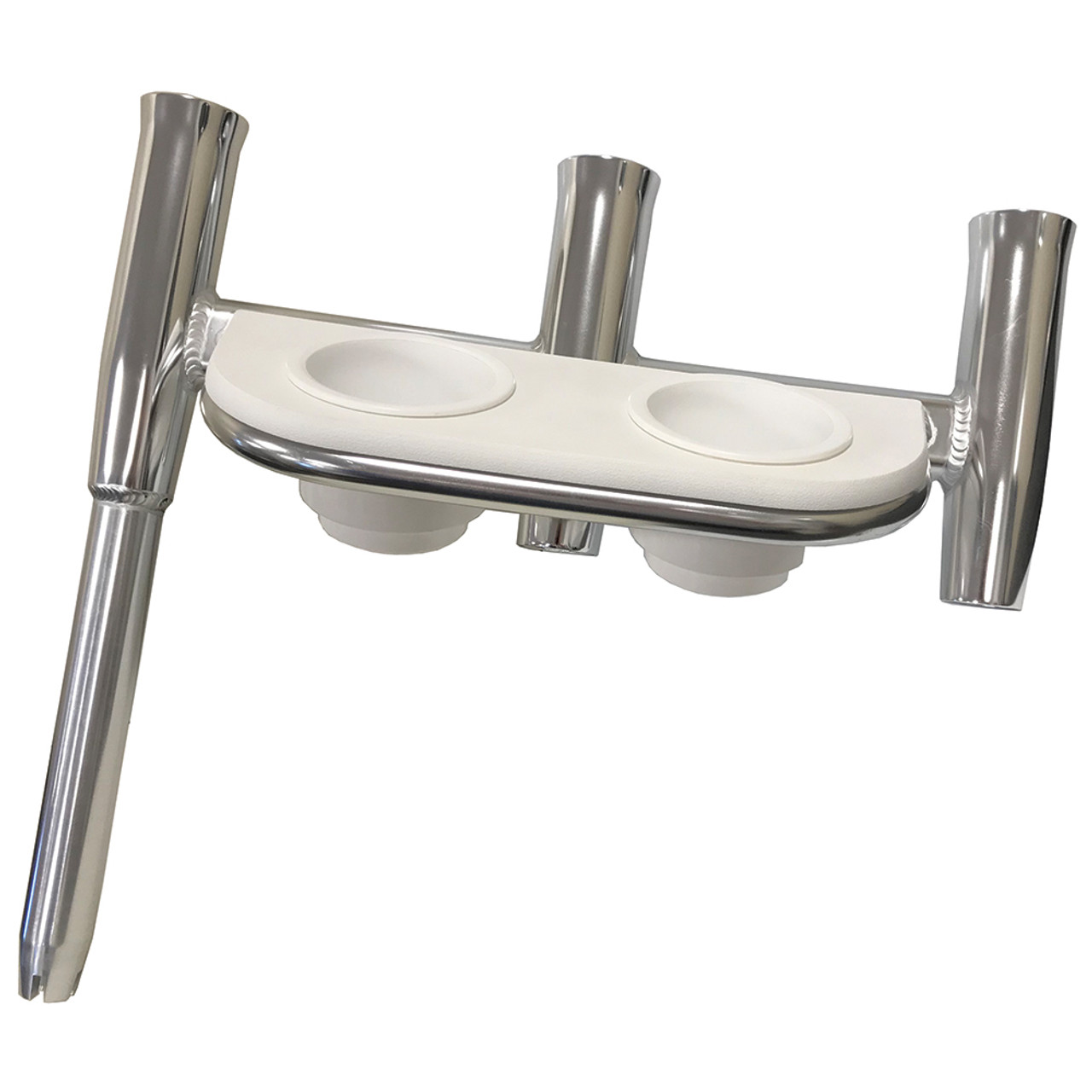 Tigress Offset Triple Rod Holder with Cup Holders - Starboard Side -  Polished Aluminum - P/N 88148-1 - ProPride Hitch