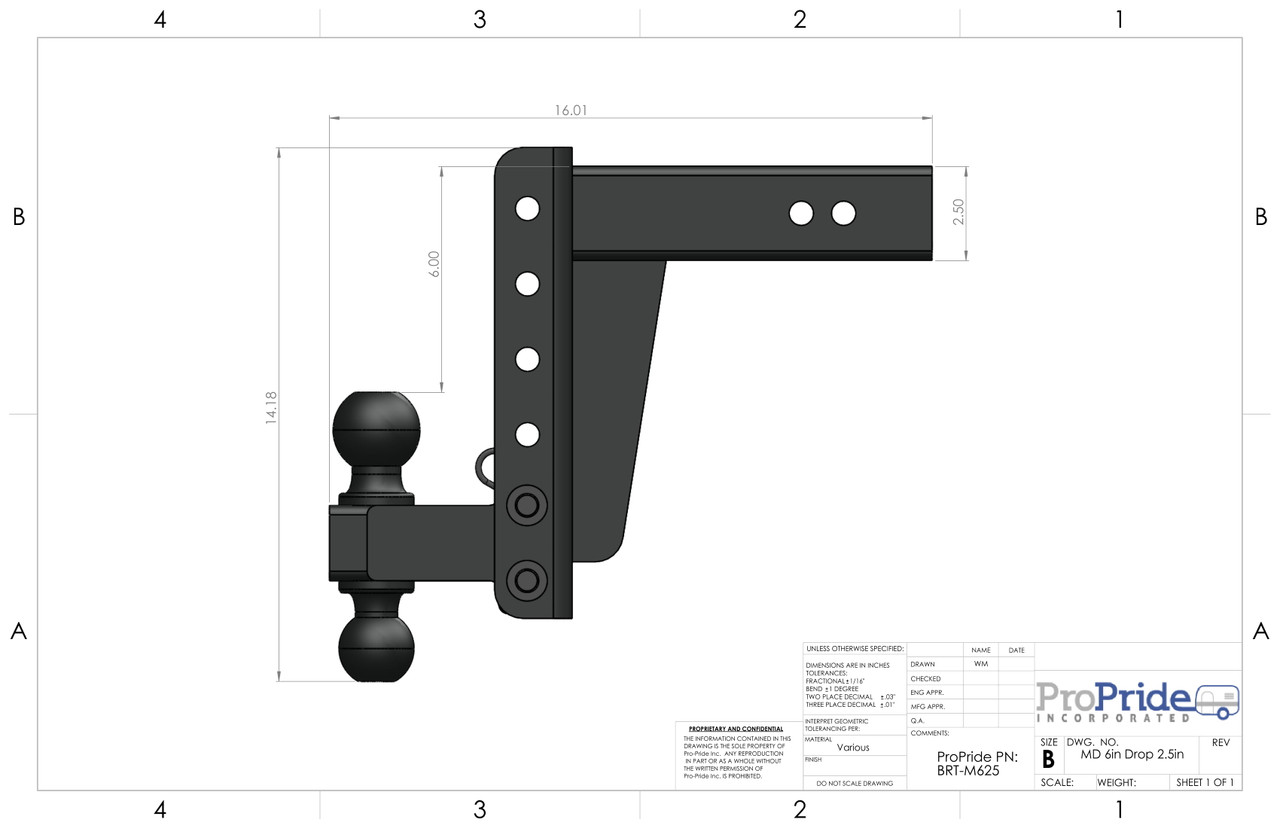 ProPride Brute Hitch Medium-Duty 4" Drop / Rise 14000 lb 2.0" (Class 4) Receiver