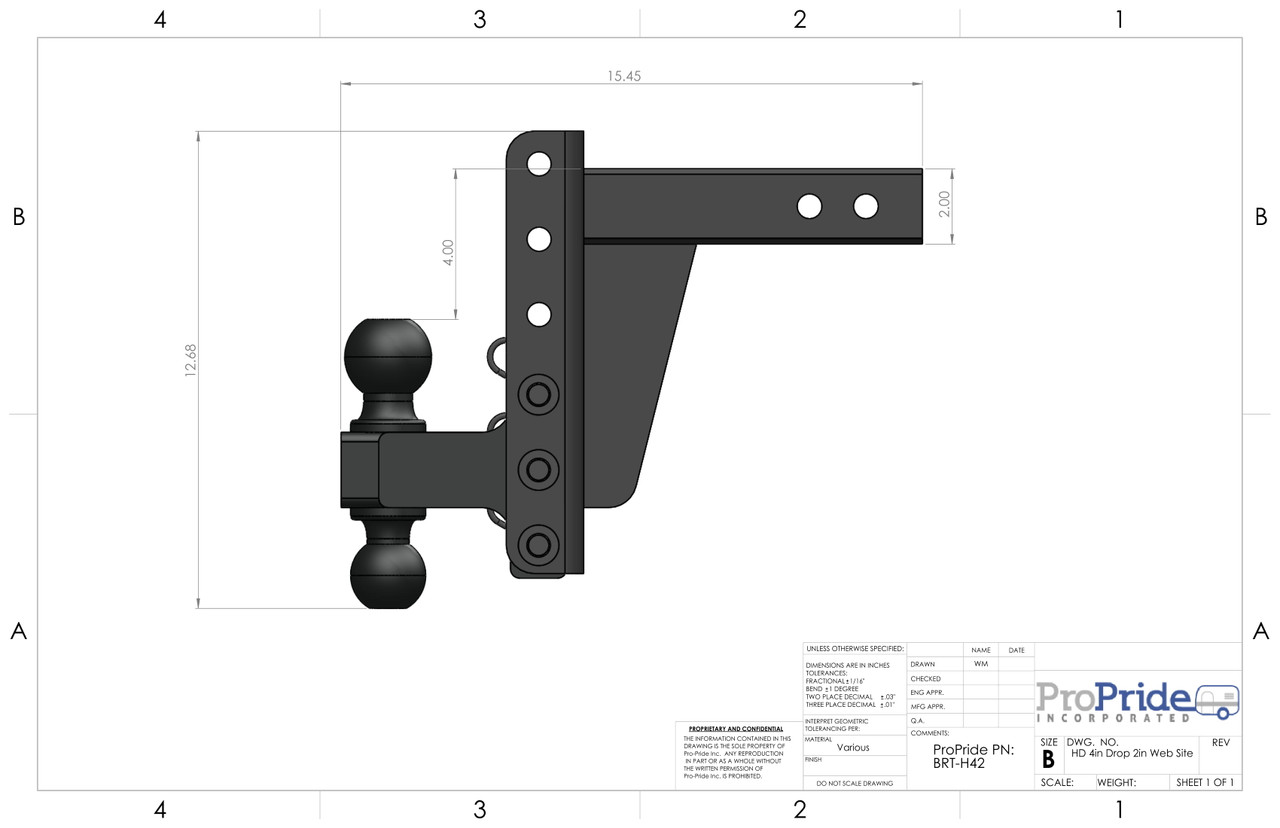 ProPride Brute Hitch Medium-Duty 4" Drop / Rise 14000 lb 2.0" (Class 4) Receiver ProPride Brute Hitch Medium-Duty 4" Drop / Rise 14000 lb 2.0" (Class 4) Receiver