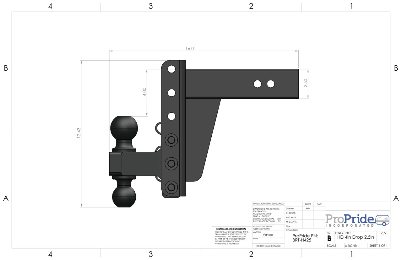 ProPride Brute Hitch Medium-Duty 4" Drop / Rise 14000 lb 2.0" (Class 4) Receiver