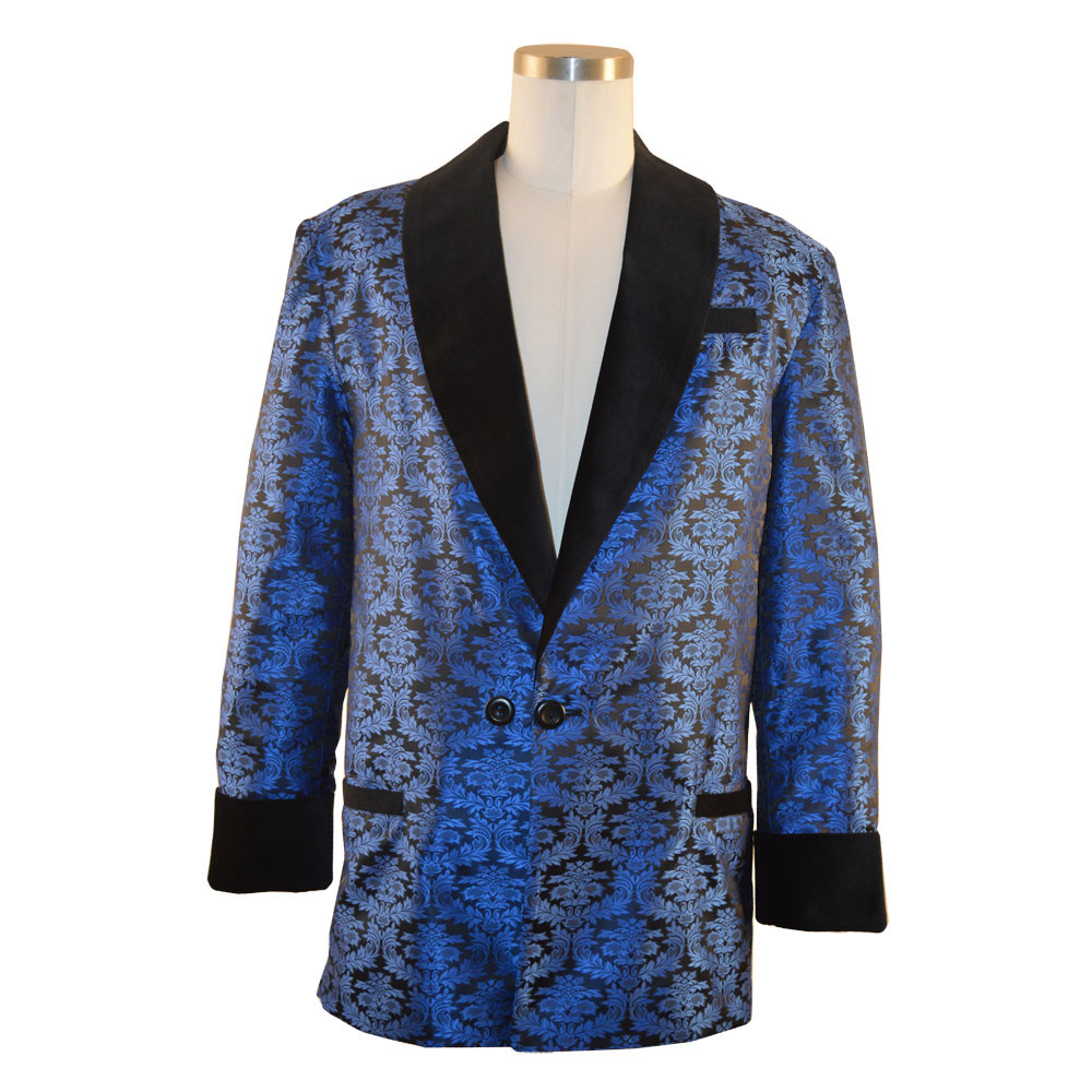 Men's Blue Brocade Smoking Jacket