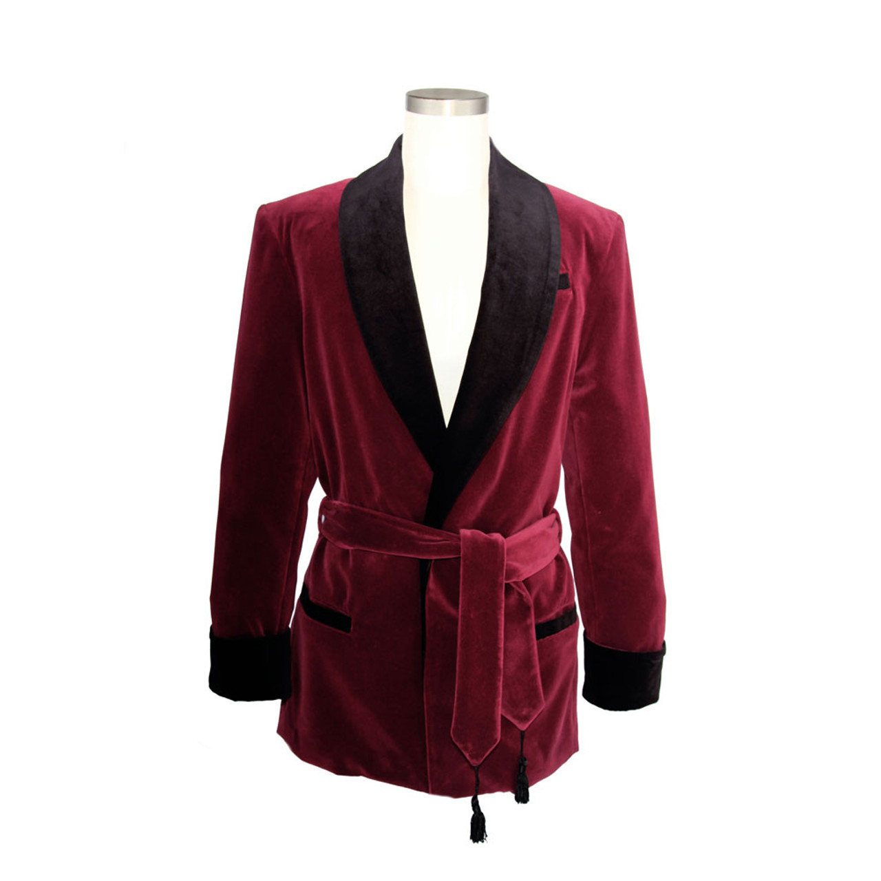 Men's Wine Velvet Smoking Jacket with Black Lining