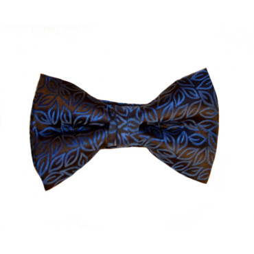 Brocade Vine Print Bow Tie - Blue